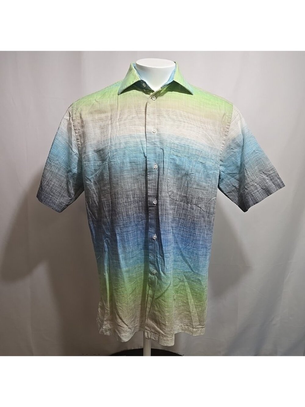 St. Croix Linen Blend Shirt Mens Size Large Rainbow Gradient Made in Italy